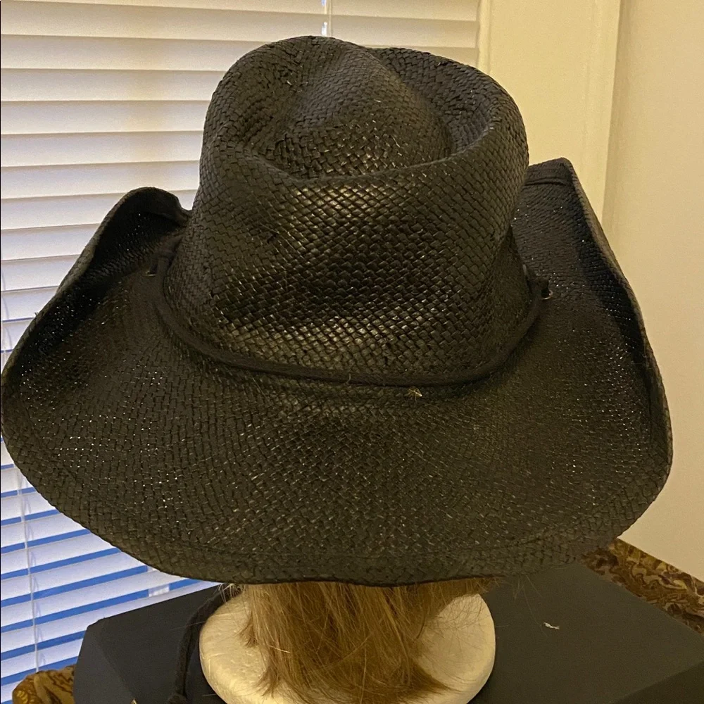 Scala Black Straw Cowboy Hat with Sun Concho